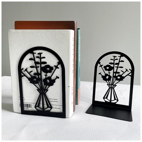 Fermalibri In Metallo A Forma Di L - Supporti Decorativi Per Mensole, Neri, Set Da 2 - Foto 2