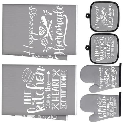 Set Da Cucina In Cotone Da 6 Pezzi: Guanti Da Forno Resistenti Al Calore, Presine E Asciugamani Assorbenti Grey - Foto 2