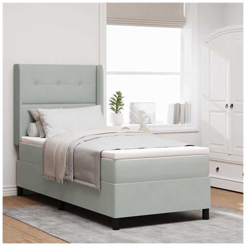 Letto a molle con materasso Grigio chiaro 90 x 200 cm Velluto - Foto 2
