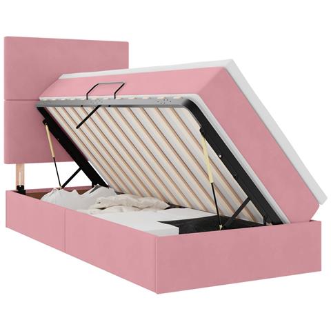 Letto con contenitore e materasso Rosa 90 x 190 cm Velluto - Foto 1