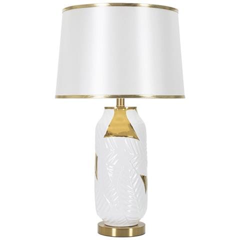 Lampada Da Tavolo Ceramic In Ceramica Bianca E Metallo Oro Con Paralume In Tessuto - Foto 1