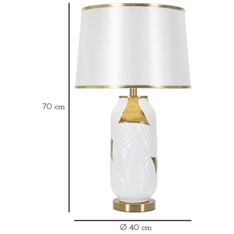 Lampada Da Tavolo Ceramic In Ceramica Bianca E Metallo Oro Con Paralume In Tessuto - Foto 6