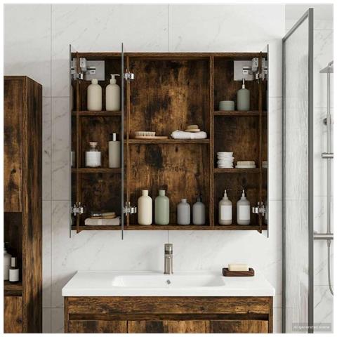 Mobiletto per specchio da bagno Rovere fumé 70 x 14,5 x 70 cm - Foto 2