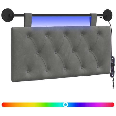 Testiera sospesa Con luce LED Grigio Scuro Velluto - Foto 1