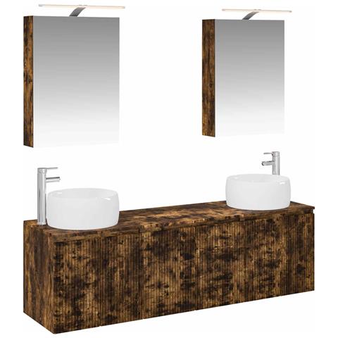 Set di Armadi da Bagno 5 pcs Rovere Fumo Legno ingegnerizzato - Foto 1
