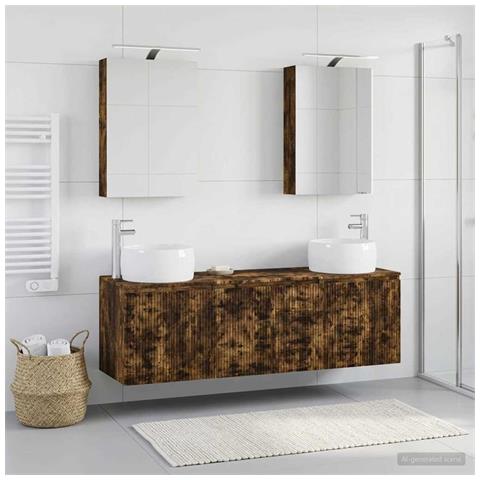 Set di Armadi da Bagno 5 pcs Rovere Fumo Legno ingegnerizzato - Foto 2