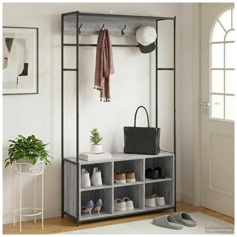 Appendiabiti con panca per scarpe Sonoma grigio - Foto 2