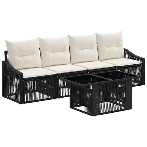 Set Divano da Giardino 5 pz Nero e Bianco Crema polyrattan - Foto 1