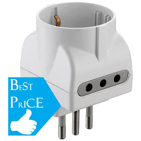 Adattatore Triplo: 1 Presa Schuko 10/16a + 2 Prese 10a. Spina 10a - Foto 2