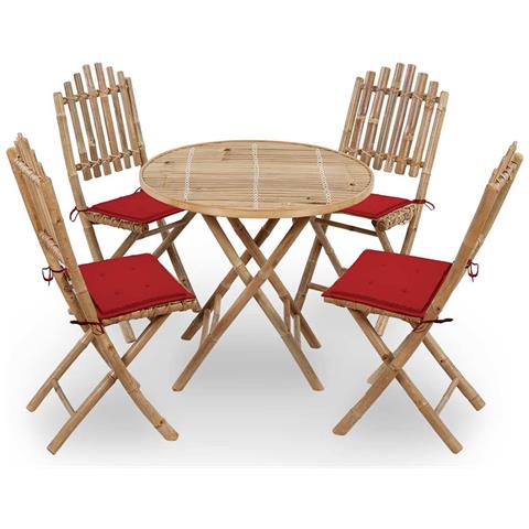 Set Da Pranzo Da Giardino 5 Pz Pieghevole Con Cuscini In Bamb? - Foto 1