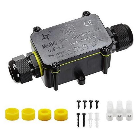 Ip68 Impermeabile Scatola Di Giunzione 2 Vie Cavi Esterni Connettori Con 2 Cavo M20 Gland Filo Connettore Elettrico Scatola Di Giunzione Per 5-12mm Diametro Del Cavo 3 Pin Terminal Nero - Foto 1