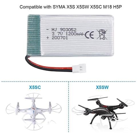 2 Pezzi Batteria Lipo Ricaricabile (3.7v, 1200mah Lipo) Per Rc Droni Quadricotteri Syma X5sc X5sw - Foto 6
