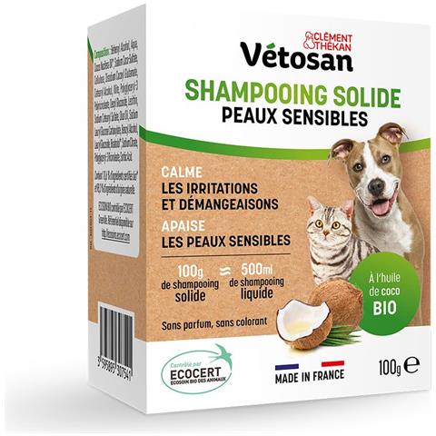 Shampoo Solido Pelli Sensibili 100g Vétosan Con Olio Di Cocco Biologico Per Cani E Gatti - Foto 1