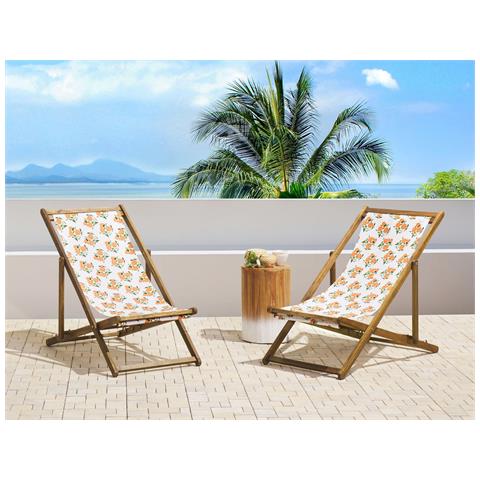 Set Di 2 Sedie A Sdraio In Legno Acacia Chiaro Fantasia Arance Anzio - Foto 1