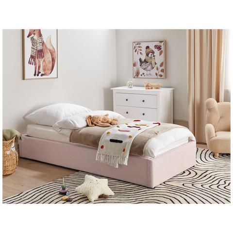 Letto Singolo Contenitore Tessuto Bouclè Rosa 90 X 200 Cm Dinan - Foto 1