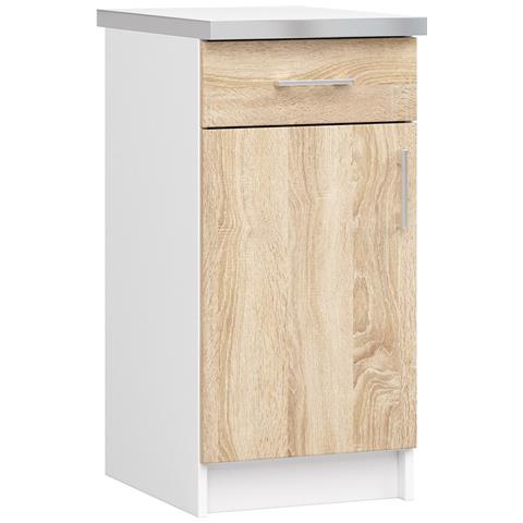 Mobile cucina modulare con piano di lavoro LIMA, 1 anta e 1 cassetto, 40x44,5x82 cm, Colore Bianco e Sonoma Quercia - Foto 1