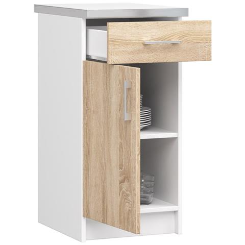 Mobile cucina modulare con piano di lavoro LIMA, 1 anta e 1 cassetto, 40x44,5x82 cm, Colore Bianco e Sonoma Quercia - Foto 2