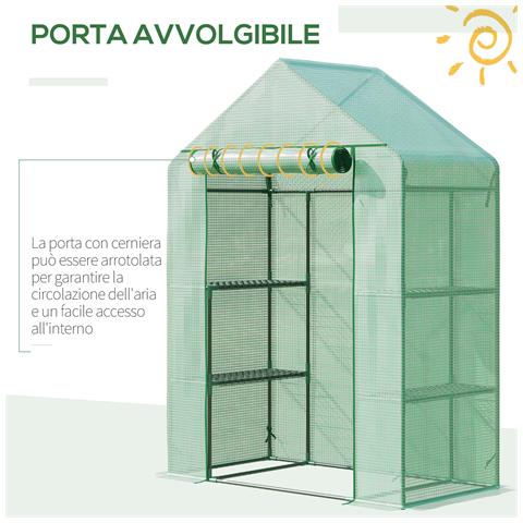 Serra Da Giardino In Acciaio E Plastica Pe Con 4 Ripiani, Funi E Picchetti, 141x72x191 Cm, Verde - Foto 6