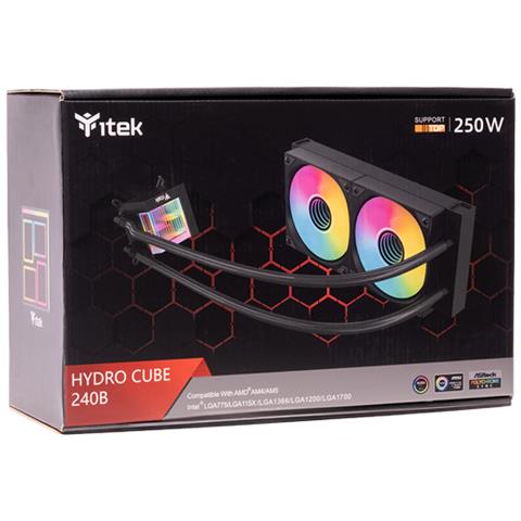 Dissipatore CPU Liquido HYDRO CUBE 240B per Socket Intel LGA 1200 (Presa H5) / LGA 1366 (Presa B) / LGA 775 (Presa T) / LGA 1700 e SocketAMD Presa AM4 / Presa AM5 - Foto 6