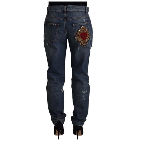 Jeans Con Toppa Con Logo A Cuore Barocco In Denim Blu - It38-xs - Foto 2