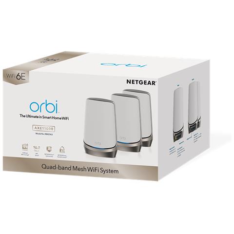 Orbi Quad-band RBKE963 AXE11000 WiFi 6E Mesh System Quad-band (2.4 GHz / 5 GHz-1 / 5 GHz-2 / 6 GHz) Wi-Fi 6 (802.11ax) Grigio, Bianco 16 Interno - Foto 3