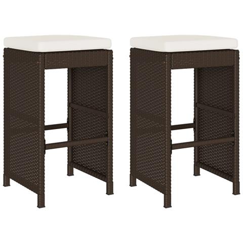 Sgabelli da Bar con Cuscini 2 pz Marroni in Polyrattan - Foto 1