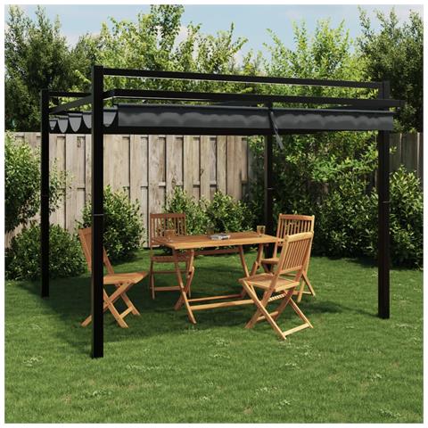 Gazebo Giardino Con Tetto Retrattile Antracite 3x3 M Alluminio - Foto 1