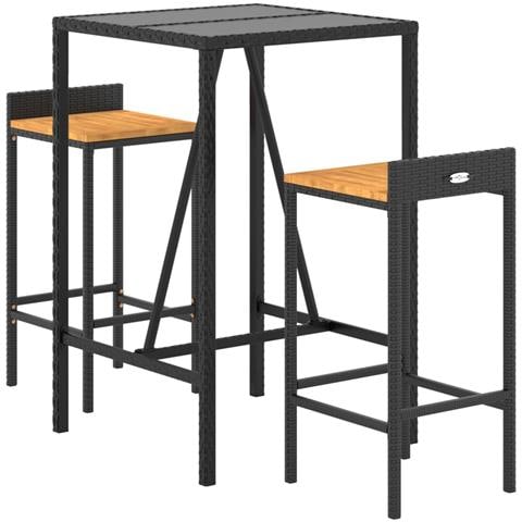 Set Bar Giardino 3 Pz Nero Polyrattan E Legno Massello Acacia - Foto 3