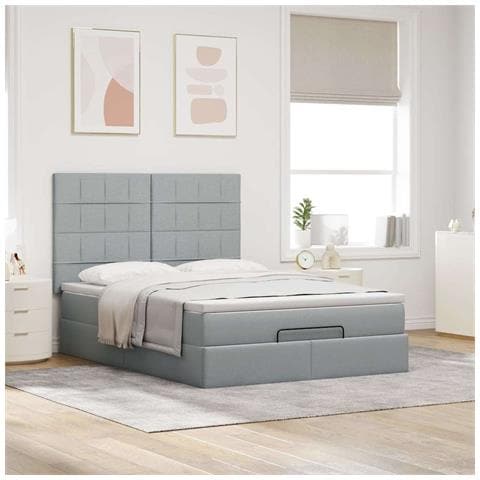 Struttura Letto Pouf Con Materasso 140x190 Cm In Tessuto - Foto 3