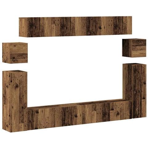 Set Mobile Tv 8 Pz Montato A Parete Legno Antico In Truciolato - Foto 2