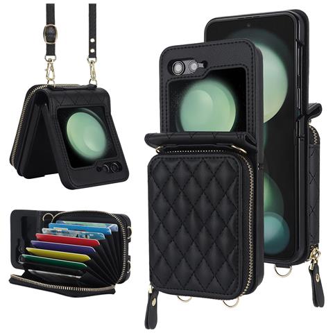 Custodia Pieghevole Con Porta Carte Per Samsung Galaxy Z Flip 4 - Nero - Foto 1