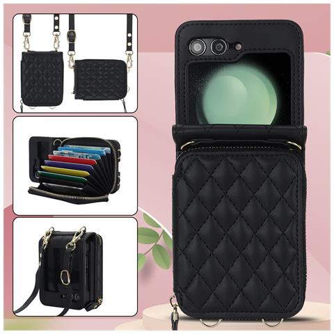Custodia Pieghevole Con Porta Carte Per Samsung Galaxy Z Flip 4 - Nero - Foto 7