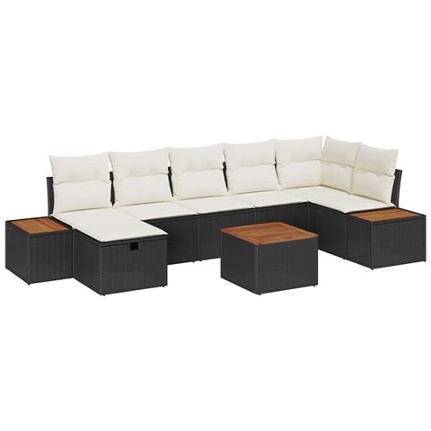 Set di 8 Pezzi di Divano da Giardino con Cuscini Nero Polirattan - Foto 1