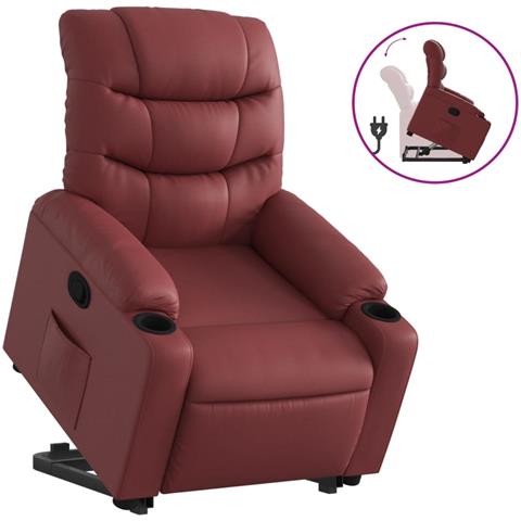Poltrona Alzapersona Reclinabile Rosso Vino in Similpelle - Foto 1