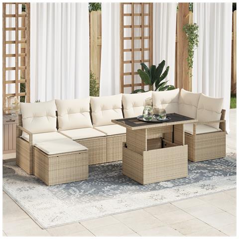 Set di Sofà da Giardino  8 Pezzi con Cuscini Beige Rattan di Polietilene, Sofa da Giardino 2 Posti  con Cuscini Beige Rattan di Polietilene - Foto 2