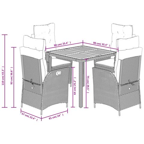 Set da Pranzo da Giardino 5 pz con Cuscini in Polyrattan Grigio - Foto 9