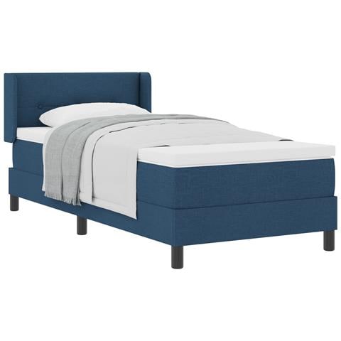 Letto con Box Spring e Materasso Blu 90x190 cm in Tessuto, Testiera Trapuntata Blu 90 cm in Tessuto - Foto 1