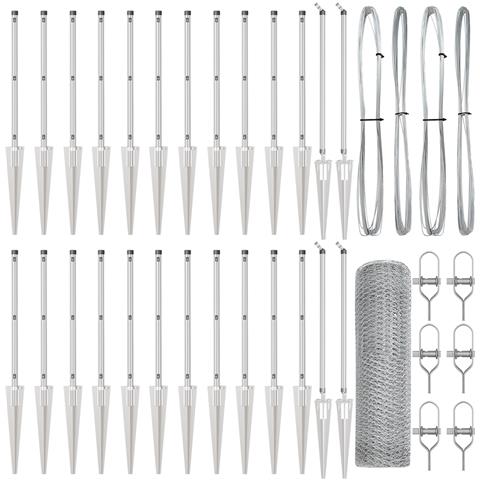 Recinzione esagonale  1x50 m in acciaio zincato, Pali della recinzione  con punta 13 pcs Ø32 mm 120 cm in acciaio zincato - Foto 1