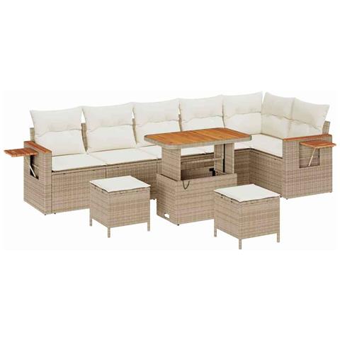 Set Divano da Giardino con cuscino 9 pcs Beige Poly Rattan - Foto 1