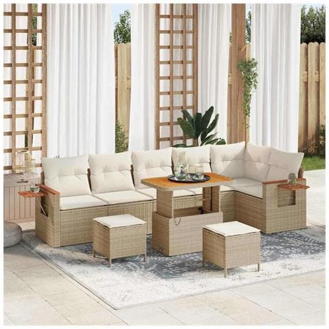 Set Divano da Giardino con cuscino 9 pcs Beige Poly Rattan - Foto 2