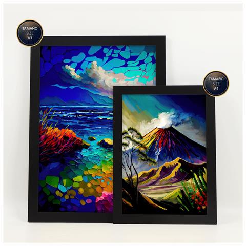 Set Di 6 Stampe Montagne In Stile Dipinto A Olio. Illustrazioni Di Monumenti E Città In Stile Fotografico A Colori. A3 & A4 Telaio Colore Nero - Foto 2