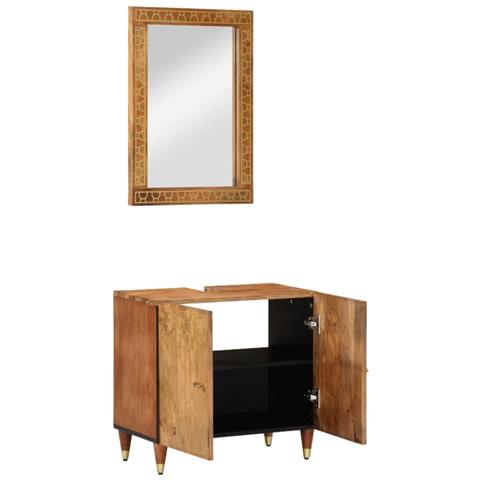 Set Mobili da Bagno 2pz in Legno Massello di Mango - Foto 2