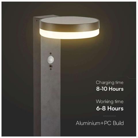 Piantana Solare LED da Giardino Rotonda con Sensore PIR 5.5W Corpo Nero 155*299*155mm 3000K IP54, colore Nero - Foto 3