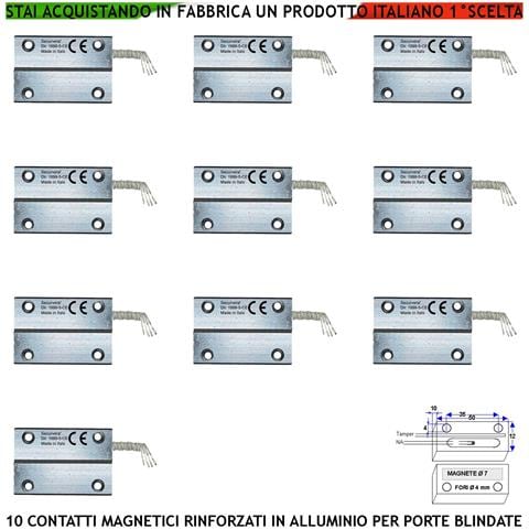 Interruttori Magnetici Corrazzati In Alluminio 10 Pezzi Con Fori Di Fissaggio Per Porte Ferro Sensore Allarme Reed Nc - Foto 1