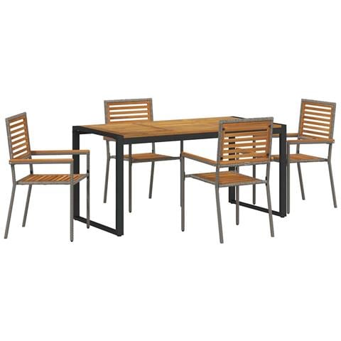 Set da Pranzo per Giardino 5 pcs Grigio e Marrone polyrattan - Foto 1