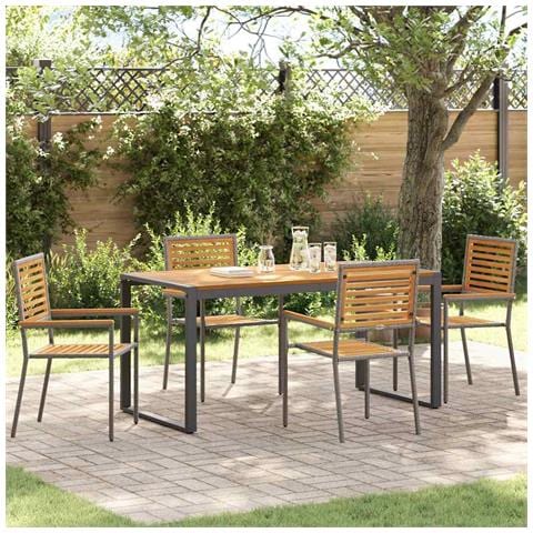 Set da Pranzo per Giardino 5 pcs Grigio e Marrone polyrattan - Foto 2