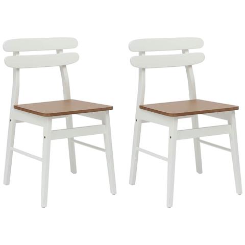 Sedia da pranzo 2 pcs Bianco e Naturale Legno di gomma solido - Foto 1