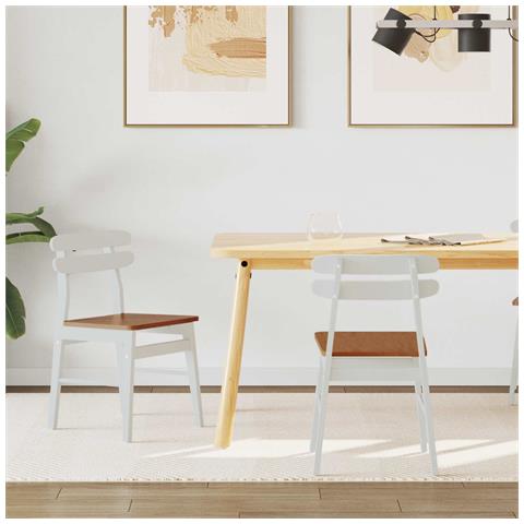 Sedia da pranzo 2 pcs Bianco e Naturale Legno di gomma solido - Foto 2
