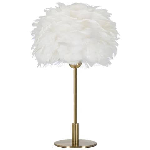 Lampada Da Tavolo Ball Feather Con Sfera Di Piume Bianche E Stelo Oro - Foto 1