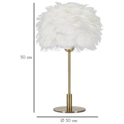 Lampada Da Tavolo Ball Feather Con Sfera Di Piume Bianche E Stelo Oro - Foto 6